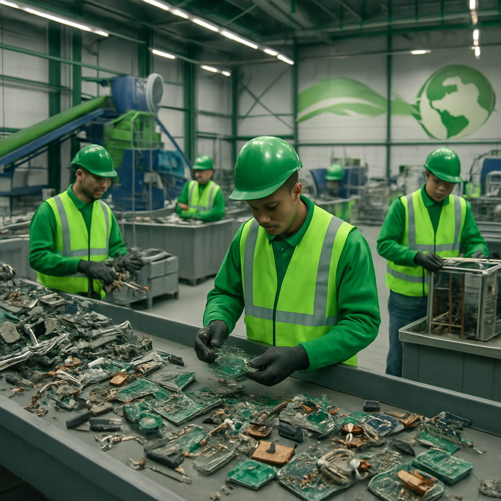 Fast e-waste recycling processing line at E-Waste Uncle facility